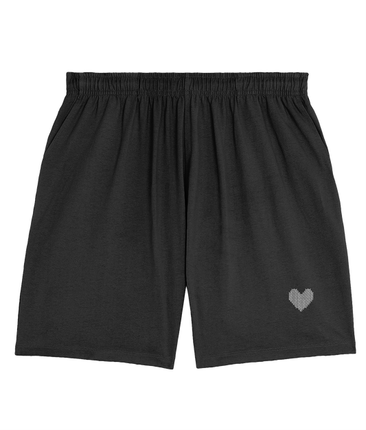 MADE WITH LOVE EMBROIDERED WHITE HEART SHORT