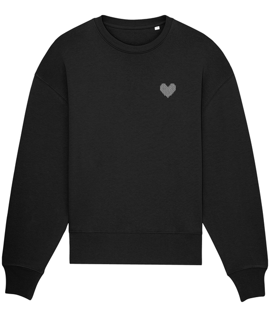 MADE WITH LOVE EMBROIDERED WHITE HEART SWEATSHIRT