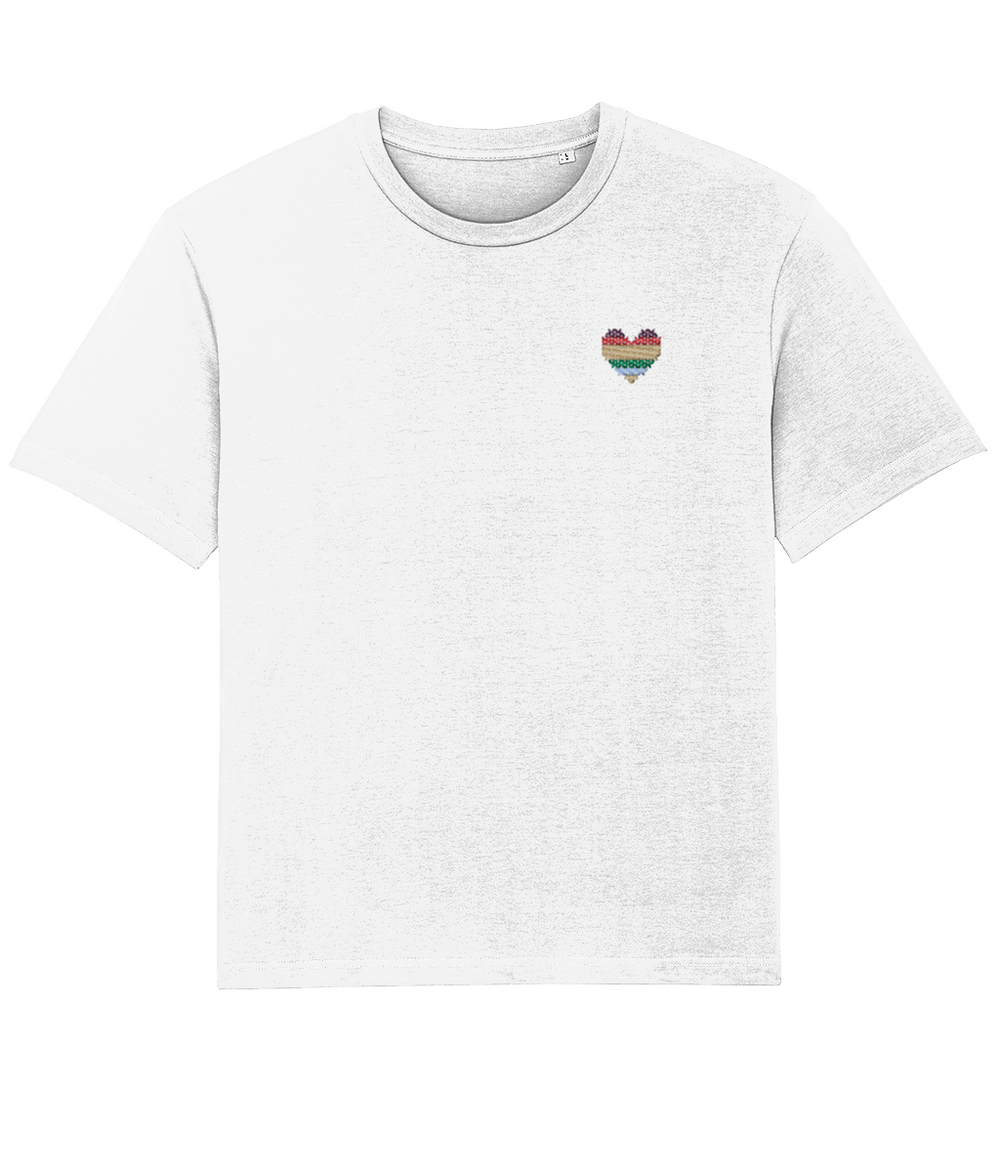 MADE WITH LOVE EMBROIDERED RAINBOW HEART RINGSPUN TEE