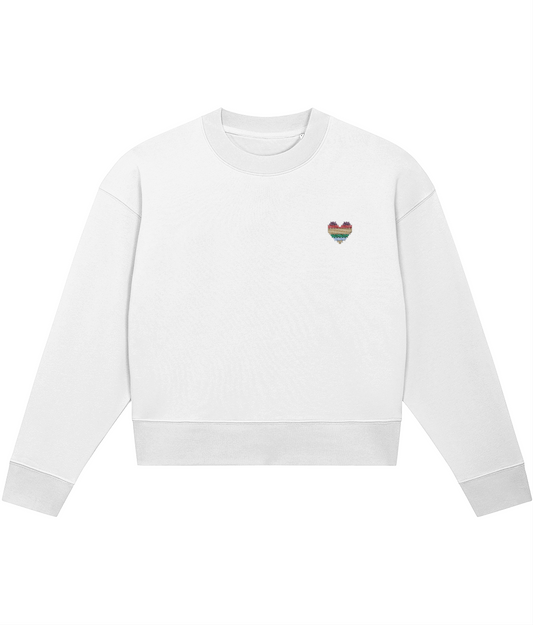 MADE WITH LOVE EMBROIDERED RAINBOW HEART CROPPED SWEATER