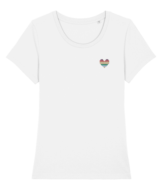 MADE WITH LOVE EMBROIDERED RAINBOW HEART WOMEN'S FIT TEE