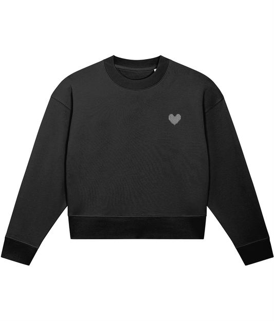 MADE WITH LOVE EMBROIDERED WHITE HEART CROPPED SWEATER