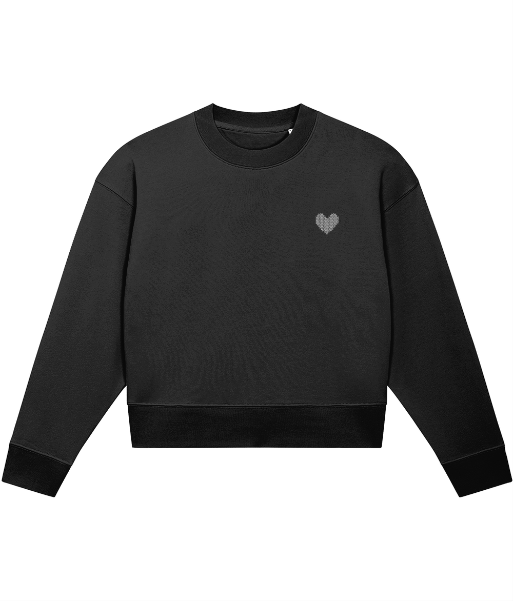 MADE WITH LOVE EMBROIDERED WHITE HEART CROPPED SWEATER