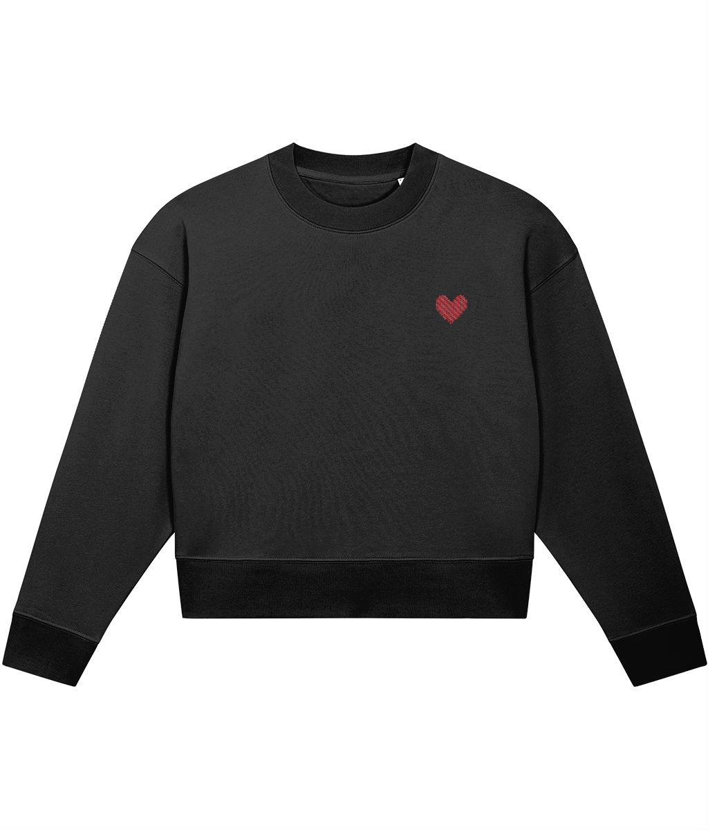 Made With Love Embroidered Red Heart Cropped Sweater