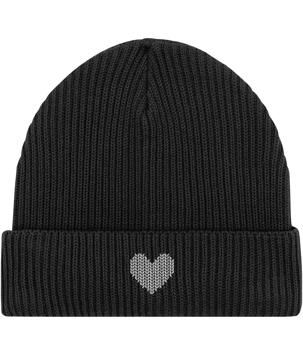 MADE WITH LOVE Embroidered White Heart FISHERMAN BEANIE