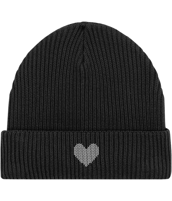 MADE WITH LOVE Embroidered White Heart FISHERMAN BEANIE