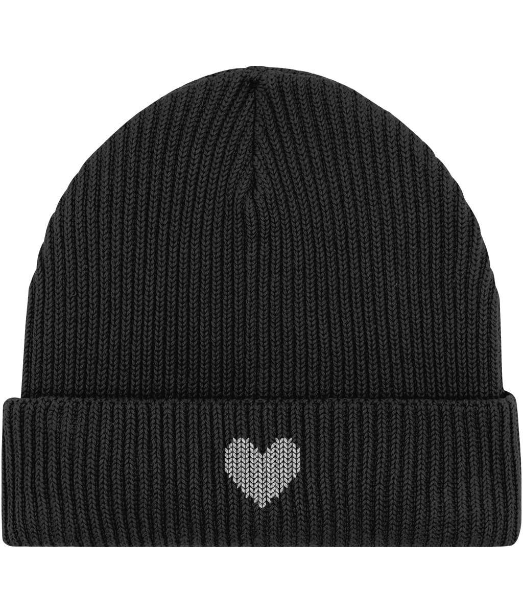 MADE WITH LOVE Embroidered White Heart FISHERMAN BEANIE