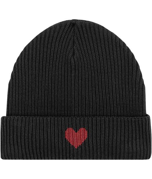 Made with Love Embroidered Red Heart Fisherman Beanie