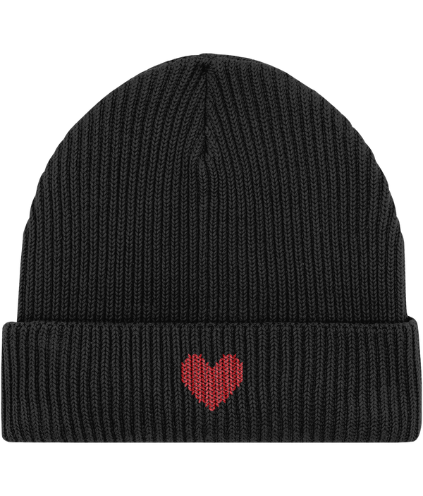 Made with Love Embroidered Red Heart Fisherman Beanie