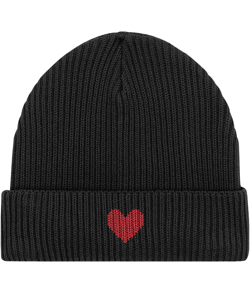 Made with Love Embroidered Red Heart Fisherman Beanie