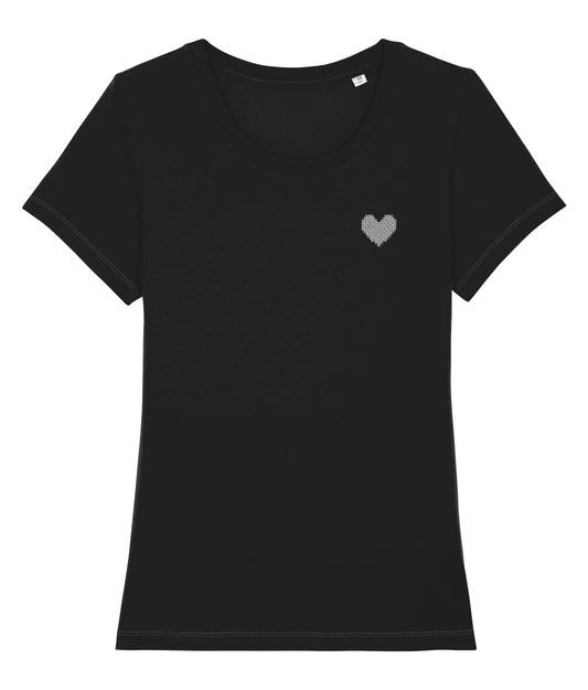 MADE WITH LOVE EMBROIDERED WHITE HEART WOMEN'S FIT TEE