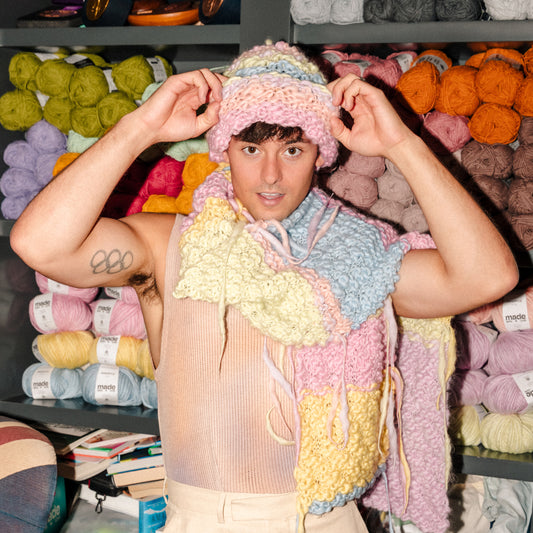 Beginner: Rainbow Wool Beanie & Scarf Kit (Yarn + Pattern with video tutorials)