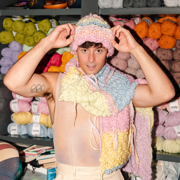 Beginner: Rainbow Wool Beanie & Scarf Kit (Yarn + Pattern with video tutorials)