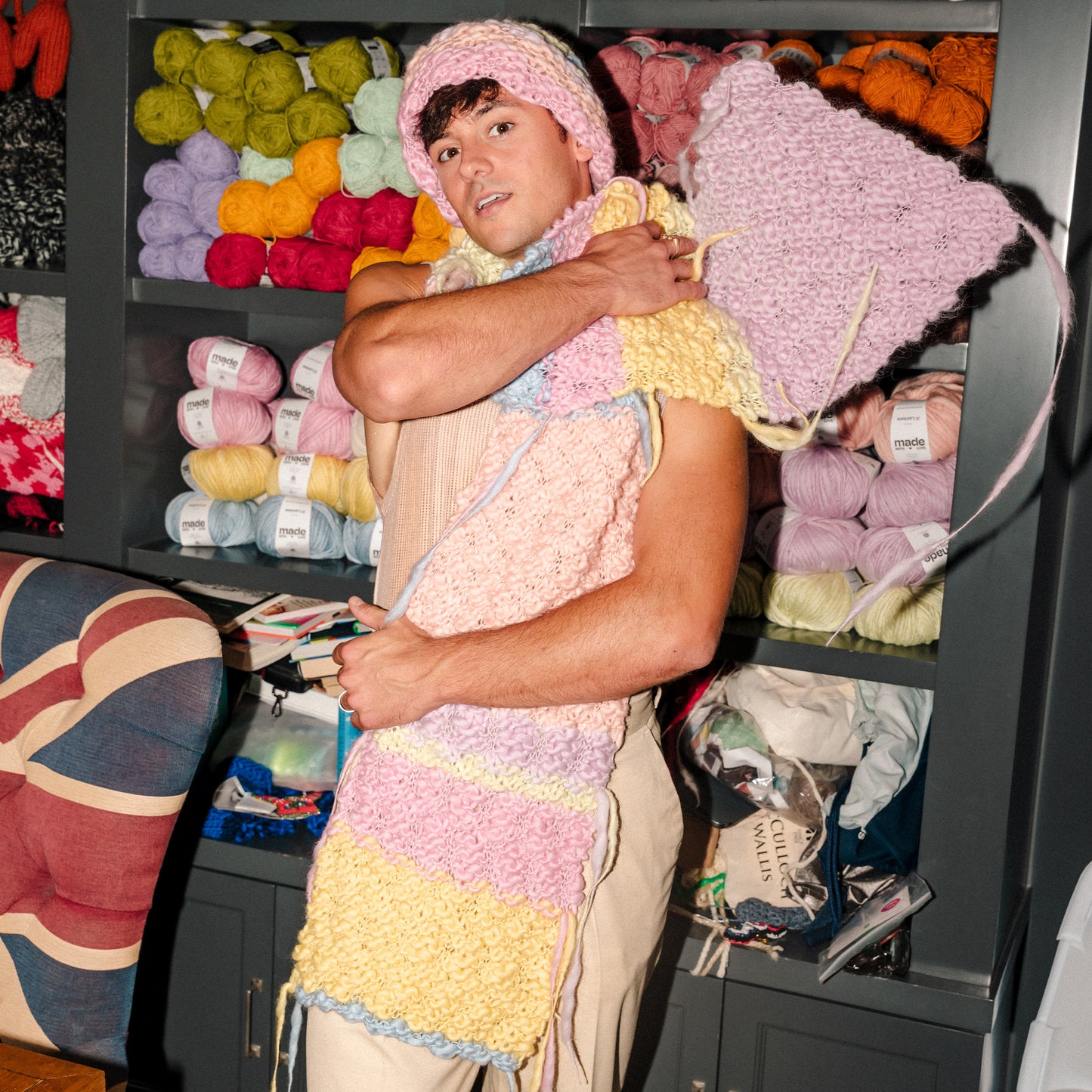 Beginner: Rainbow Wool Beanie & Scarf Kit (Yarn + Pattern with video tutorials)